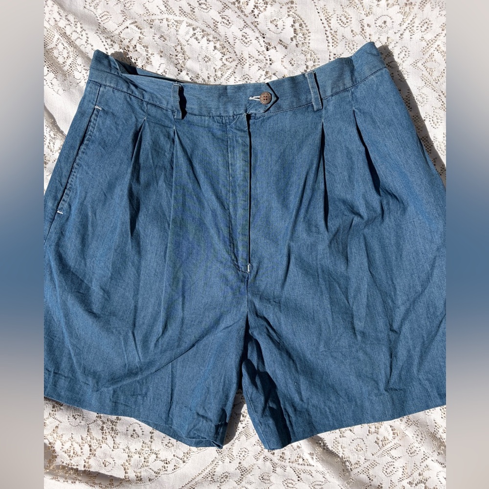 Vintage 80s Faconnable Pleated Denim Shorts High Rise Cotton Size 12